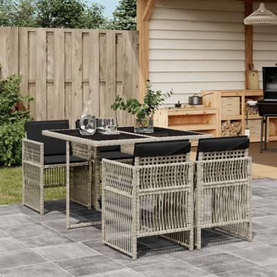 5-delige Tuinset met kussens poly rattan lichtgrijs