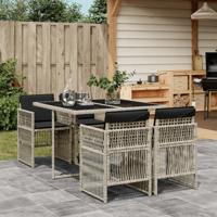 5-delige Tuinset met kussens poly rattan lichtgrijs