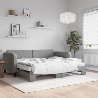 Slaapbank onderschuifbed en matrassen 90x200 cm stof lichtgrijs