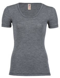 Dames T-Shirt Merino Wol Engel Natur, Kleur Antraciet, Maat 42/44 - Large