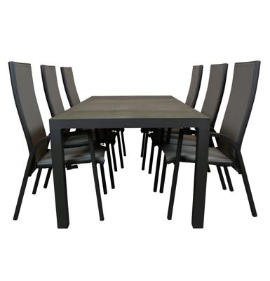 Qopps Levas tuintafel met 6 Victory gasveer verstelbare tuinstoel