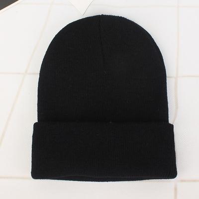 Eenvoudige effen kleur warme Pullover gebreide Cap voor mannen/vrouwen (zwart)