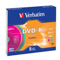 Verbatim 43557 DVD-R disc 4.7 GB 5 stuk(s) Slimcase Gekleurd