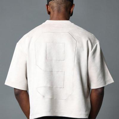 Bon&Bon Black Suedette Crop Fit Short Sleeve Tee | Loose Casual T-Shirt Apricot / XXL