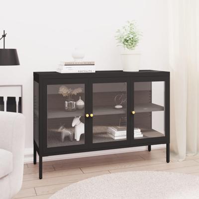 Dressoir 105x35x70 cm staal en glas zwart