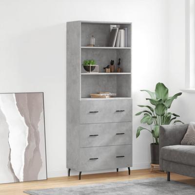 Hoge kast 69,5x34x180 cm bewerkt hout betongrijs