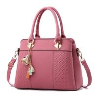 Mode vrouwen kwast PU lederen borduurwerk Cross Body Tas schoudertas eenvoudige stijl hand tassen (roze)