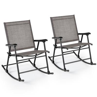 Inklapbare Schommelstoelen Set van 2 Tuinstoelen met Ademende Zitstof Schommelstoel voor Achtertuin Terras Zwembad Bruin