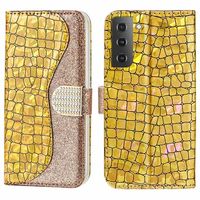 Croco Bling Series Samsung Galaxy S22 5G Wallet Case - Goud - thumbnail