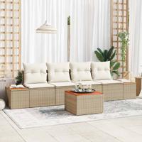 5-delige tuinsofa set met kussens in beige van poly rattan en acacia