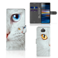 Sony Xperia 10 Telefoonhoesje met Pasjes Witte Kat - thumbnail