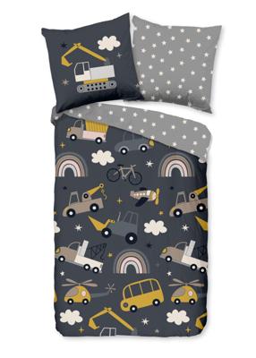 Good Morning Kinderdekbedovertrek "Werkvoertuigen" - Grijs - (135x200 cm) - Katoen