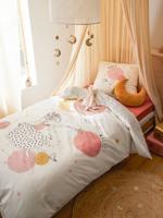 Set dekbedovertrek + kussensloop voor kinderen met gerecycled katoen PRINCESSE POESIE wit, bedrukt