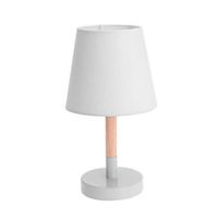 Witte tafellamp/schemerlamp hout/metaal 23 cm - thumbnail