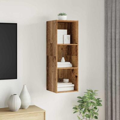 TV-kast met plank Wandgemonteerd met opslag Oud hout 37 x 37 x 107 cm Bewerkt hout