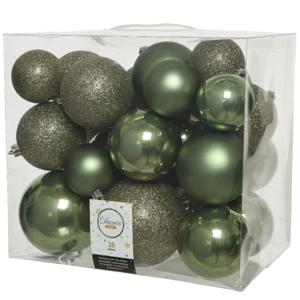 Kerstballen - 26x st - mosgroen - 6-8-10 cm - kunststof - kerstversiering