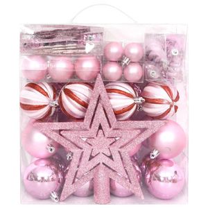 The Living Store Kerstballenset - Onbreekbaar - Verschillende maten - Lichtgewicht - Opbergdoos - Roze - Rood - Wit -