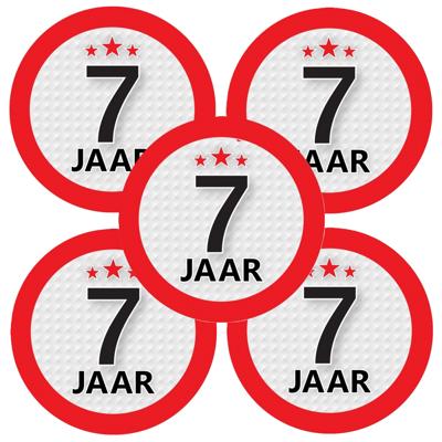 7 jaar leeftijd sticker - 5x - rond - Dia 9 cm - 7 jaar verjaardag - jubileum - leeftijd versiering