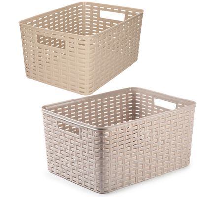 Set van 6x stuks opbergboxen/opbergmandjes rotan taupe kunststof Set van 6x stuks opbergboxen/opbergmandjes rotan taupe kunststof