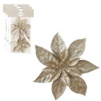 Kerstboom bloemen op clip - 6x stuks - champagne - 15 cm - polystyreen - kerstornamenten - thumbnail