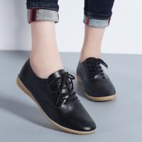 Platte bodem lichtgewicht mode casual Lace-up lederen schoenen voor vrouw (kleur: zwart maat: 37)