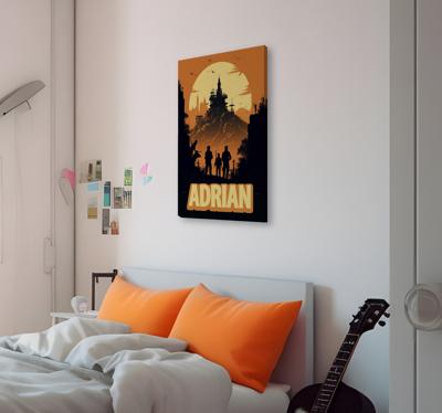 Games karakters naar kasteel oranje canvas