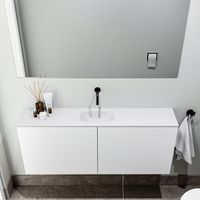 Zaro Polly toiletmeubel 120cm mat wit met witte wastafel zonder kraangat - thumbnail