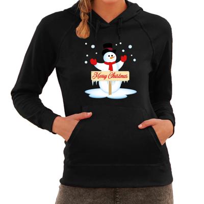 Foute Kersttrui - Sneeuwpop Merry Christmas - hoodie / hooded sweater - zwart - dames