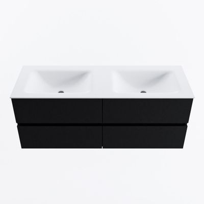 MONDIAZ VICA 130cm badmeubel onderkast Urban 4 lades. Wastafel CLOUD dubbel zonder kraangat, kleur Talc.