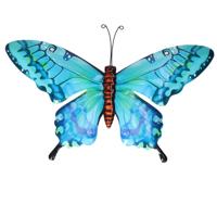 Pro Garden Wanddecoratie vlinder - aqua - 49 x 34 cm - metaal - muurdecoratie / schutting / tuin