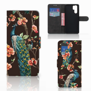 Huawei P30 Pro Telefoonhoesje met Pasjes Pauw met Bloemen