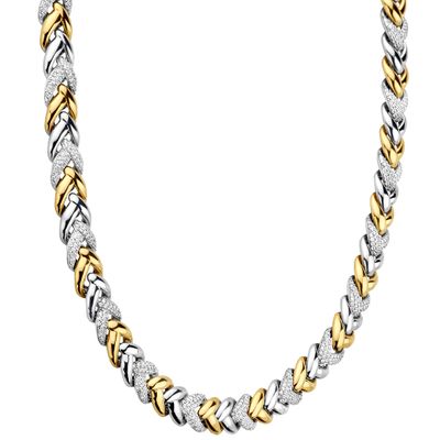 TI SENTO-Milano 3989ZY Ketting Gevlochten Patroon zilver-zirconia goud-en zilverkleurig-wit 38-48 cm