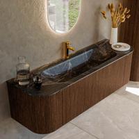 Badmeubel Mondiaz Kurve-Dlux | 150 cm | Meubelkleur Walnut | Wastafelkleur Lava | Solid surface | Midden spoelbak | 1 kraangat