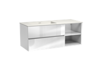 Storke Edge zwevend badmeubel 130 x 52 cm hoogglans wit met Mata asymmetrisch linkse wastafel in mat witte solid surface - thumbnail