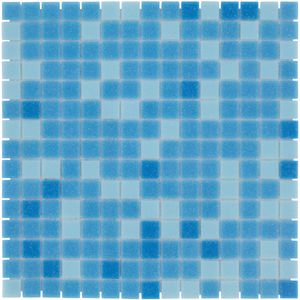Tegelsample: The Mosaic Factory Amsterdam vierkante glasmozaïek tegels 32x32 blauw mix