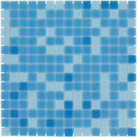 Tegelsample: The Mosaic Factory Amsterdam vierkante glasmozaïek tegels 32x32 blauw mix
