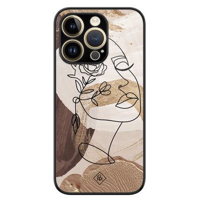 iPhone 14 Pro glazen hardcase - Abstract gezicht bruin