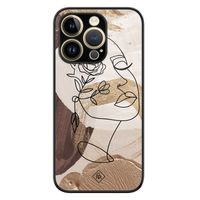 iPhone 14 Pro glazen hardcase - Abstract gezicht bruin