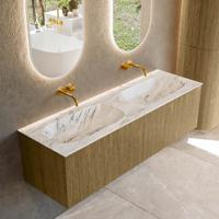 Badmeubel Mondiaz Kurve-Dlux | 150 cm cm | Meubelkleur Dusk | Wastafelkleur Glace | Solid surface | Wasbak beiden zijden spoelbak | Zonder kraangat(en)
