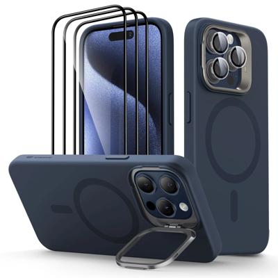 iPhone 15 Pro Max Cloud Soft Case with Stash Stand Protection Bundle - Dark Blue