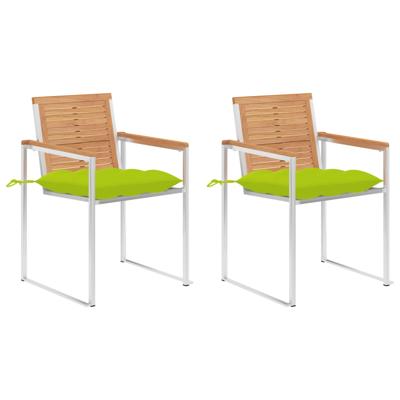 Tuinstoelen 2 st met kussens massief teakhout en staal