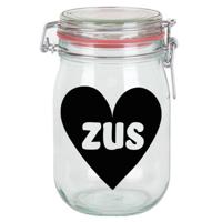 Cadeau voorraadpot - zus - glas - 11 x 11 cm - 1 liter - verjaardag cadeau - snoeppot