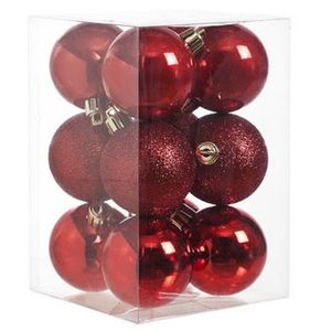 12x Kunststof kerstballen glanzend/mat rood 6 cm kerstboom versiering/decoratie   -