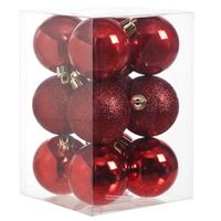 12x Kunststof kerstballen glanzend/mat rood 6 cm kerstboom versiering/decoratie   - - thumbnail