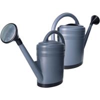 EDA Gieter - 2x stuks - grijs - kunststof - metalen broeskop - 15 liter