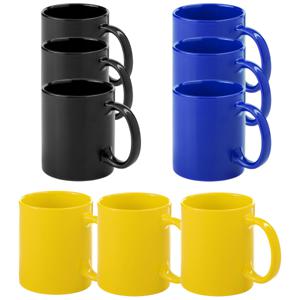 Koffie mokken/drinkbekers Auxerre - 9x - keramiek - geel/zwart/blauw - 370 ml