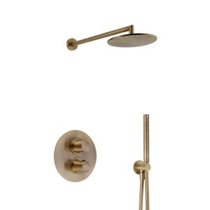 Regendoucheset Inbouw Salenzi Giro R Muur Uitloop Gegalvaniseerd Geborsteld Messing Goud 30 cm OP=OP