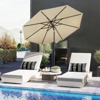 303 cm Terrasparasol Kantelbare Parasol met Zwengel & 8 Baleinen Dubbelgelaagde Tafelparasol voor Tuin Terras Zwembad