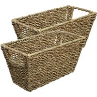 5Five Rieten opbergmand - 4x - gevlochten rechthoek - beige/zwart - 31 x 15 x 15 cm