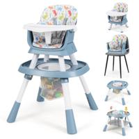 16-in-1 Omvormbare Hoge Stoel met Afneembaar Dienblad & 5-Punts Gordel Kinder Tafel- & Stoelset Blauw